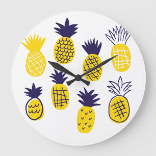 Grande Horloge Ronde Ananas minimalistes, design abstrait coloré.