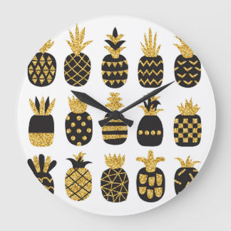 Grande Horloge Ronde Ananas noirs : Ensemble texturé unique