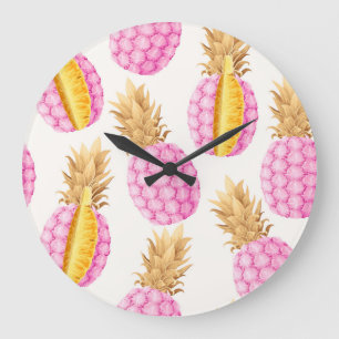 Grande Horloge Ronde Ananas rose : Haut Détaillé Vintage