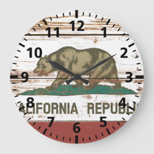 Grande Horloge Ronde Ancien drapeau de l'État de Californie en bois