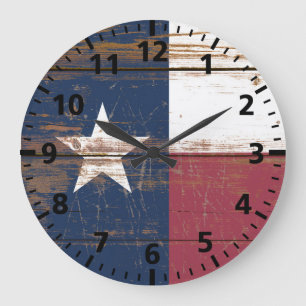 Grande Horloge Ronde Ancien drapeau de l'État du Texas en bois