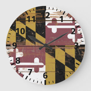 Grande Horloge Ronde Ancien drapeau en bois du Maryland