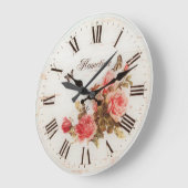 Grande Horloge Ronde Ancien Style Hometime | Roses rouges antiques | Ch (Angle)