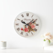 Grande Horloge Ronde Ancien Style Hometime | Roses rouges antiques | Ch (Maison)