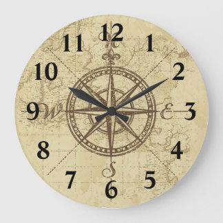Grande Horloge Ronde Ancienne carte Compass