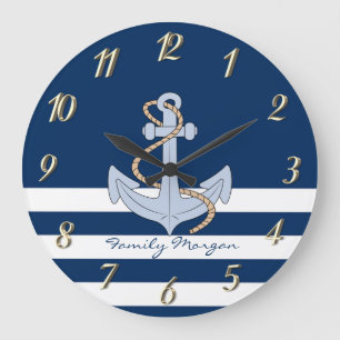 Grande Horloge Ronde Ancre bleu marine rayée