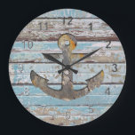 Grande Horloge Ronde Ancre côtière<br><div class="desc">Ancrage rusté vieilli contre des planches patinées.</div>
