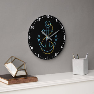 Grande Horloge Ronde Ancre de bateau néon amusante