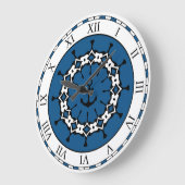 Grande Horloge Ronde Ancre marine Abstraite bleue et blanche (Angle)