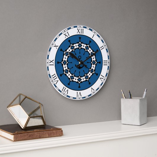 Grande Horloge Ronde Ancre marine Abstraite bleue et blanche (Bureau)