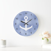 Grande Horloge Ronde Ancre marine bleue et blanche (Maison)
