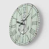 Grande Horloge Ronde Ancre Naudique Vintage Sur Motif Bois (Angle)