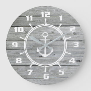 Grande Horloge Ronde Ancre nautique et roue de navire sur modèle en vie