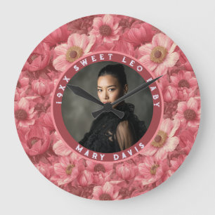 Grande Horloge Ronde Anémones roses Inspiration Quarantième Anniversair