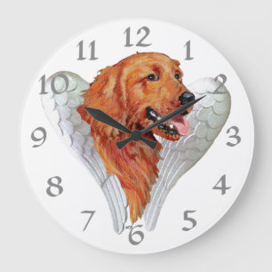 Grande Horloge Ronde Ange Golden Retriever