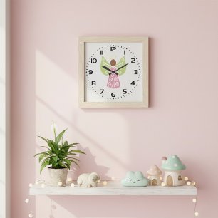 Grande Horloge Ronde Ange rose Verte Ailes Vertes Spirituel Décoratif