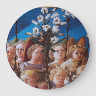 GRANDE HORLOGE RONDE ANGES AUX LILAS BLANCS