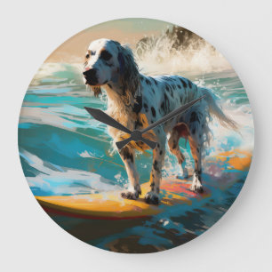 Grande Horloge Ronde Anglais Setter Beach Surfing Painting