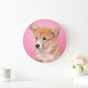 Grande Horloge Ronde Animaux de bébés cutest   Corgi Chiot rose