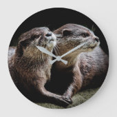 Grande Horloge Ronde Animaux de bébés cutest | Otters tenant les mains (Recto)