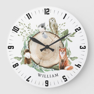 Grande Horloge Ronde Animaux mignons de la forêt personnalisés avec le 