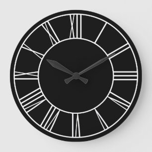Grande Horloge Ronde Anneau noir et blanc chiffres romains