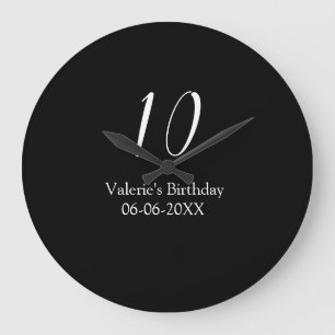 Grande Horloge Ronde anniversaire 10 ans blanc noir nom date calligraph