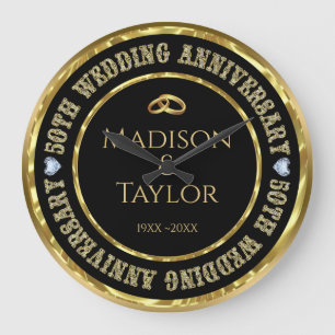 Grande Horloge Ronde Anniversaire 50e Anniversaire Anneaux d'or Grande