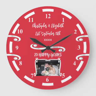 Grande Horloge Ronde Anniversaire d'Argent 25 ans ajouter noms photo ro