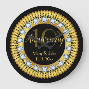Grande Horloge Ronde Anniversaire de diamants d'or noir personnalisé lu