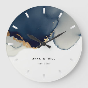 Grande Horloge Ronde Anniversaire de la côte marine moderne bleu or ble