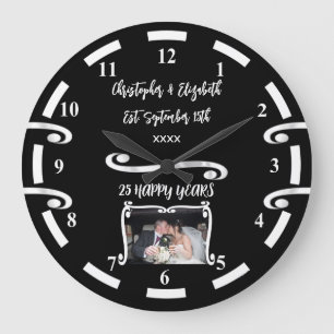 Grande Horloge Ronde Anniversaire de mariage Argent 25 ans ajoutez noms