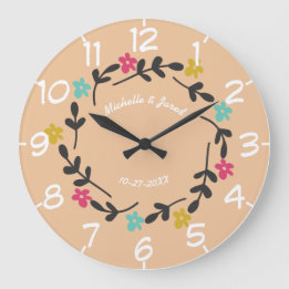 Grande Horloge Ronde Anniversaire de mariage de couple Couronne florale
