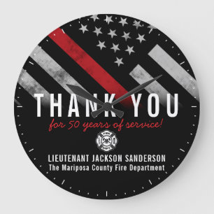 Grande Horloge Ronde Anniversaire de retraite de pompier Drapeau de lig