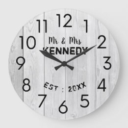 Grande Horloge Ronde Anniversaire du Mariage en bois blanc rustique 