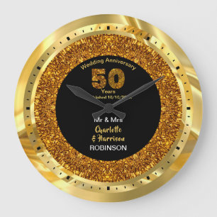 Grande Horloge Ronde Anniversaire Gold Mariage 50 ans Personnalisé