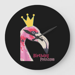 Grande Horloge Ronde Anniversaire Princesse Flamant rose fille   Flaman