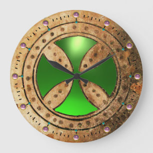 Grande Horloge Ronde ANTIQUE TEMPLAR CROSS Green Emerald Gem