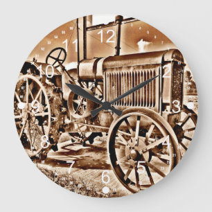 Grande Horloge Ronde Antique Tractor Farm Equipment Classic Sepia