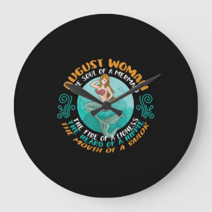 Grande Horloge Ronde Août Femme Âme De Mermaid Leo Zodiac Anniversaire