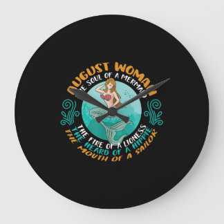 Grande Horloge Ronde Août Femme Âme De Mermaid Leo Zodiac Anniversaire