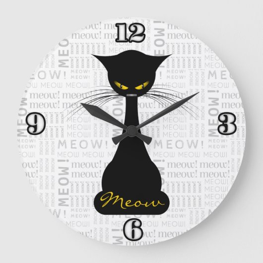 Grande Horloge Ronde APAL : Meow de chat noir (Recto)
