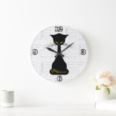 Grande Horloge Ronde APAL : Meow de chat noir (Maison)