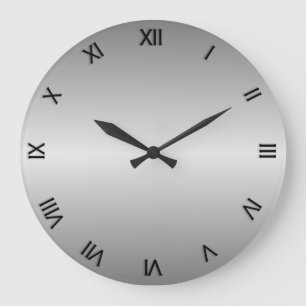 Grande Horloge Ronde Apparence métal argenté avec chiffres romains