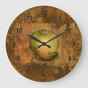 Grande Horloge Ronde Apple d'or botanique