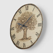 Grande Horloge Ronde Apple Tree Wall Clock – Wood-Burned Style (Angle)