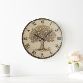 Grande Horloge Ronde Apple Tree Wall Clock – Wood-Burned Style (Maison)
