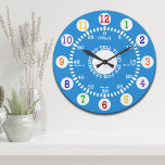 Grande Horloge Ronde Apprendre à dire l'heure (bleu)<br><div class="desc">Conception amusante pour cette horloge murale pour les enfants comme ils apprennent à dire l'heure.</div>