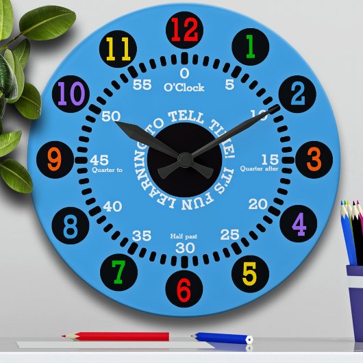 Grande Horloge Ronde Apprendre à dire l'heure (bleu)