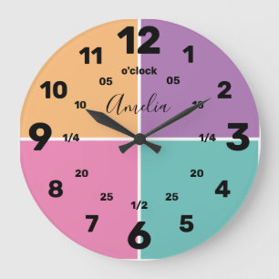Grande Horloge Ronde Apprendre à dire l'heure Personnalisé Nom Gran